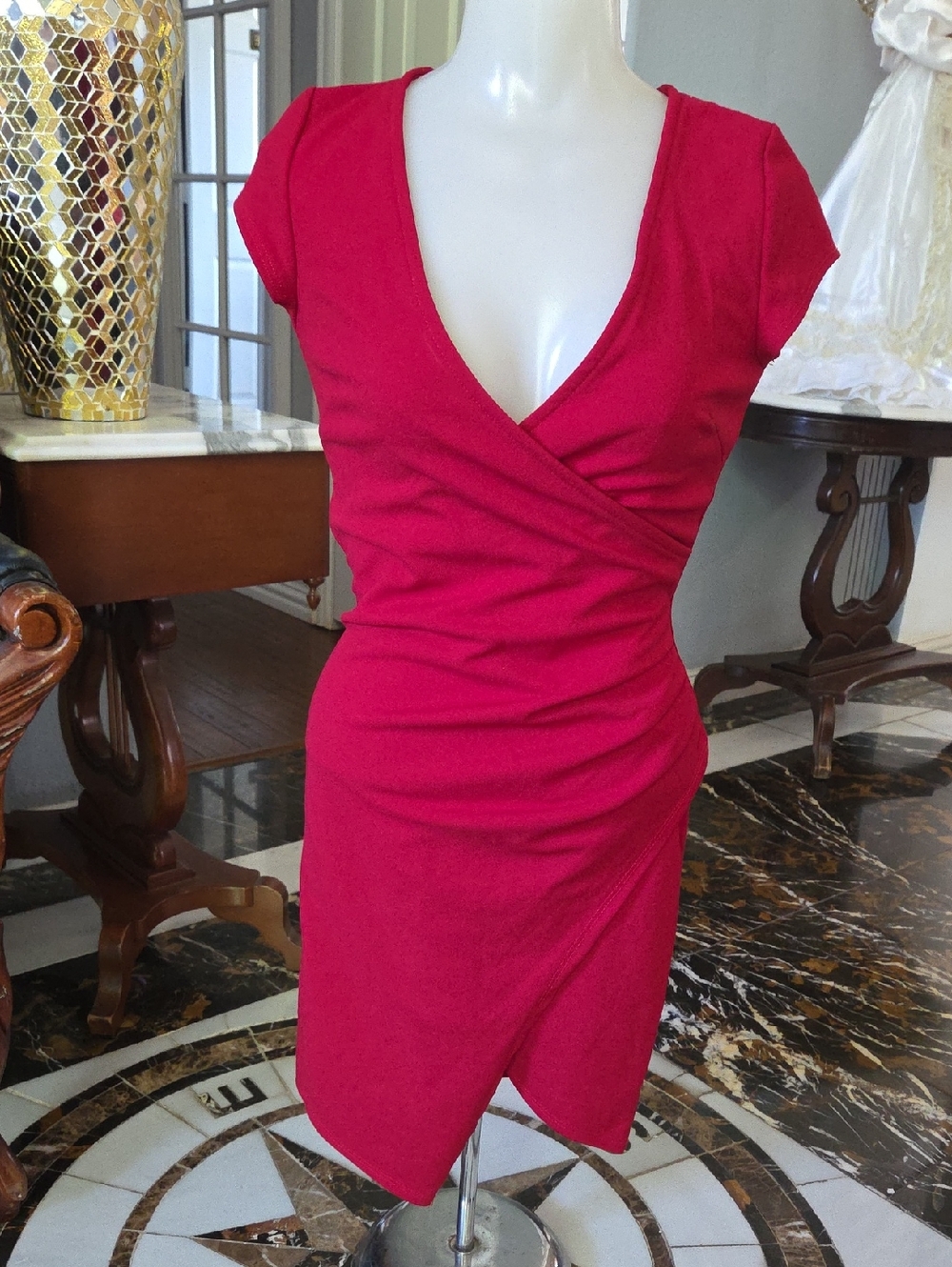 Joe & Elle Dark Red Wrap-Front Mini Dress